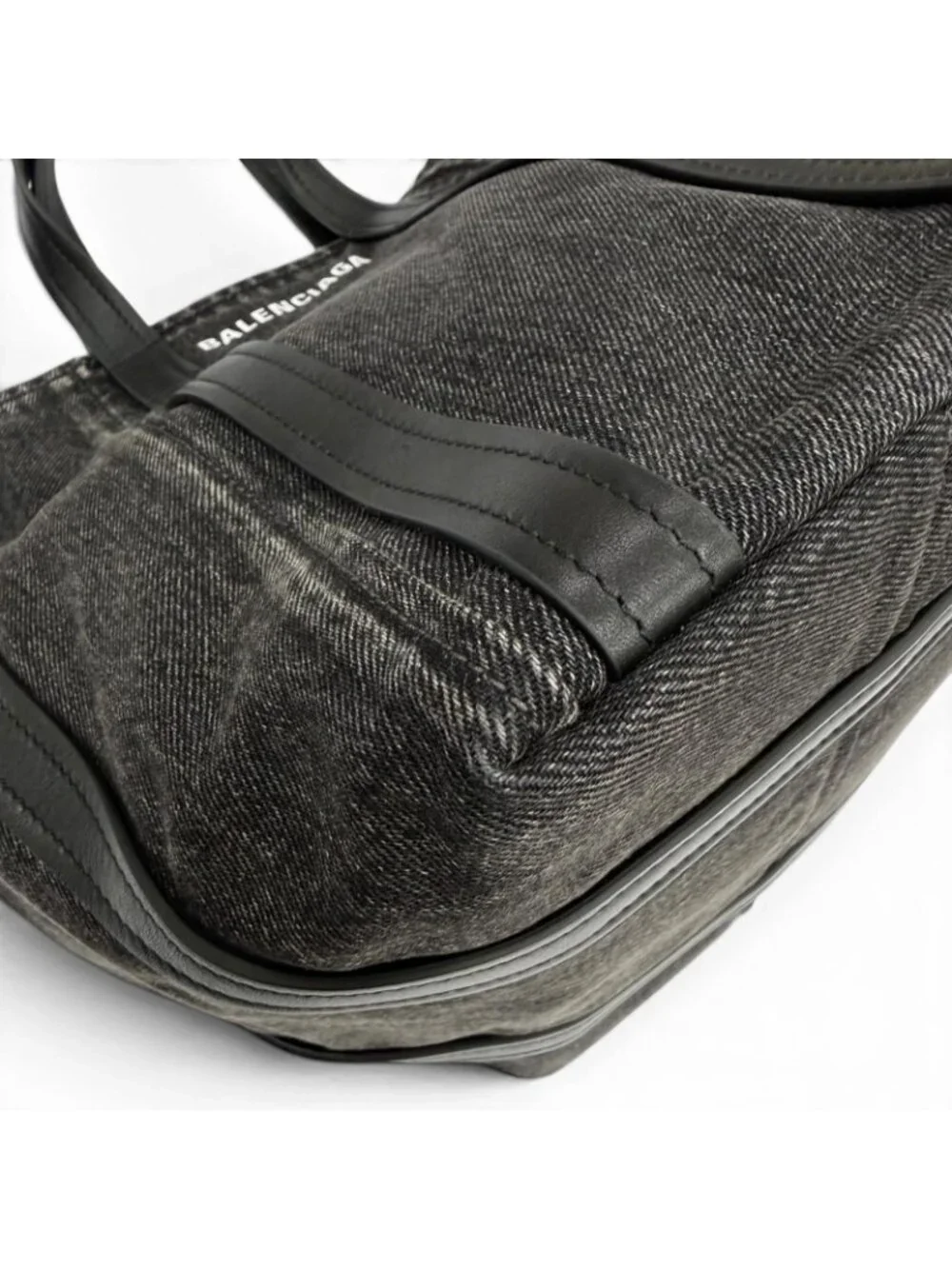 Balenciaga Everyday North South Small Denim Leather 2-Way Shoulder Handbag Black
